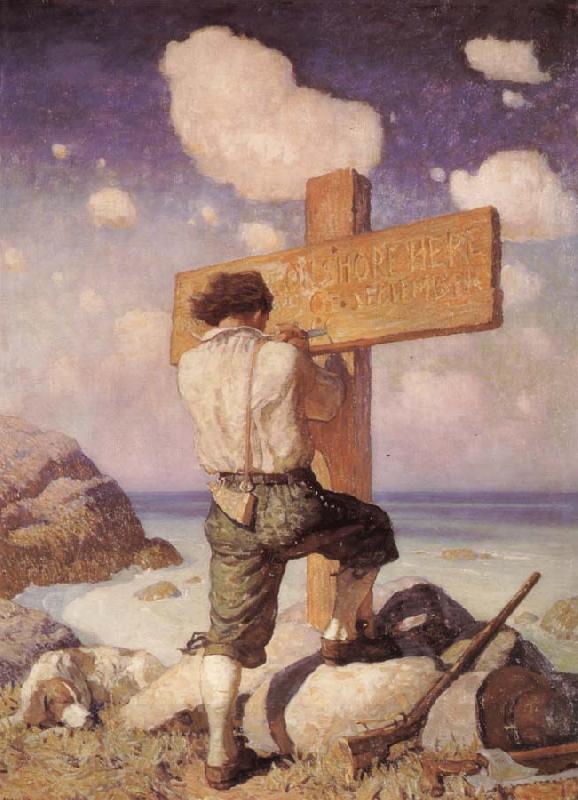 NC Wyeth -and making it into a great cross i set it up on the shore where i first landed China oil painting art